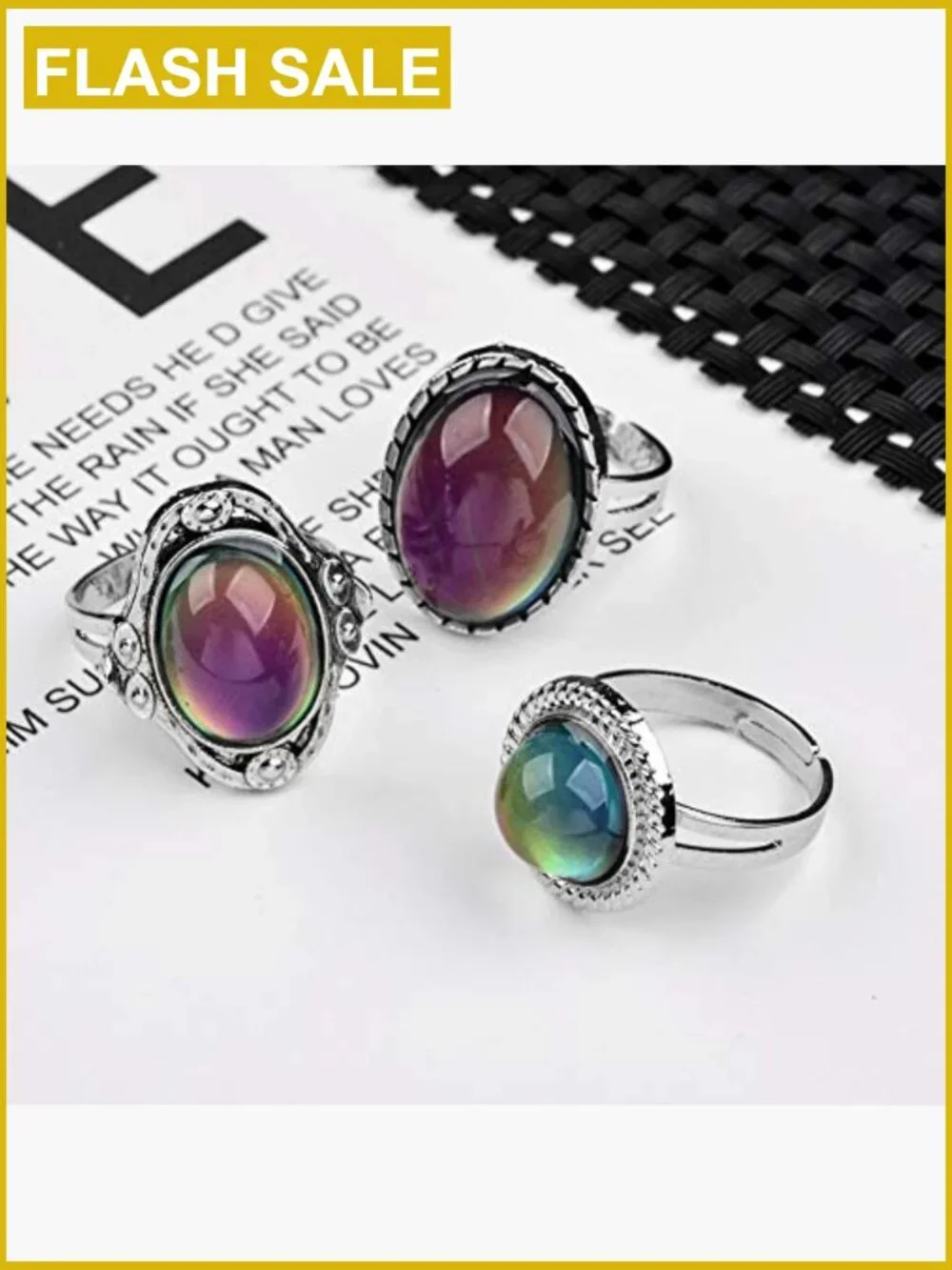 3Pcs Mood Ring Set Adjustable Color Changing Oval Ring Jewelry